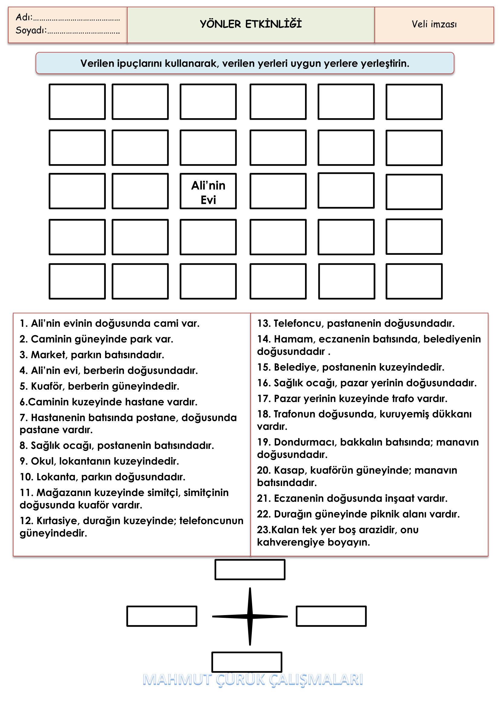 2. Sınıf - Hayat Bilgisi - Yönler Etkinliği