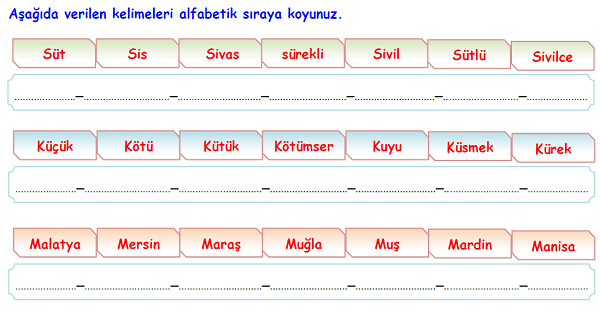 4. Sınıf Türkçe Alfabetik Sıralama-2