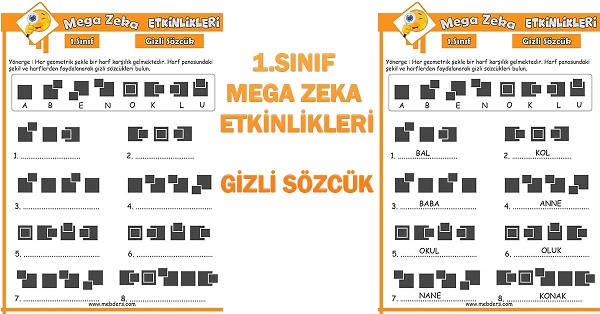 1. Sınıf Mega Zeka Etkinliği - Gizli Sözcük