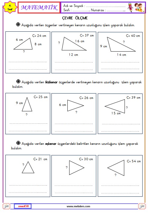 4. Sınıf Matematik Çevre Ölçme Etkinliği 16