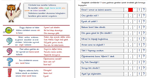 2. Sınıf Türkçe Noktalama İşaretleri Çalışma Sayfaları