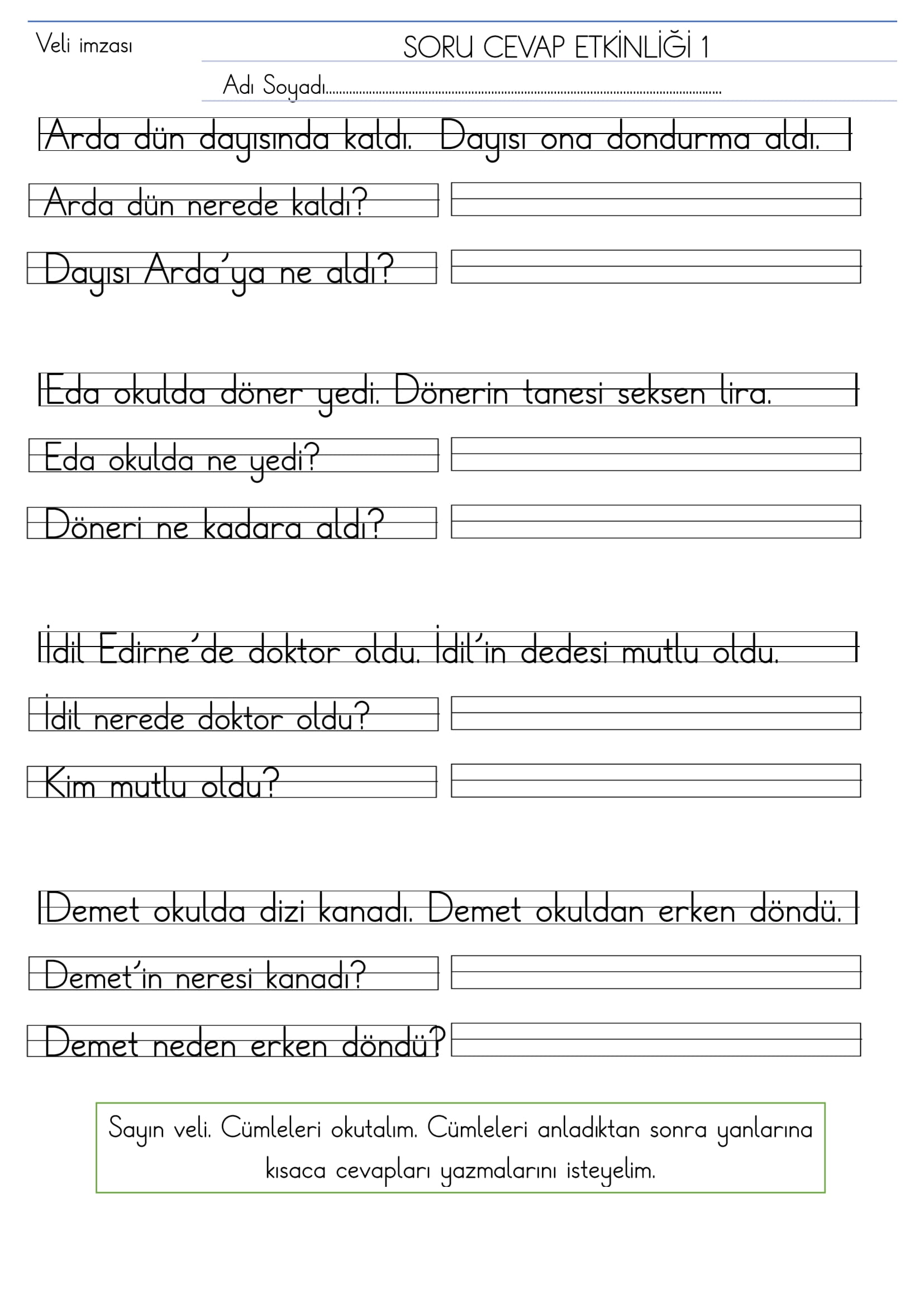 1. Sınıf İlk Okuma Yazma D Sesi Kısa Soru Cevap Etkinliği 1