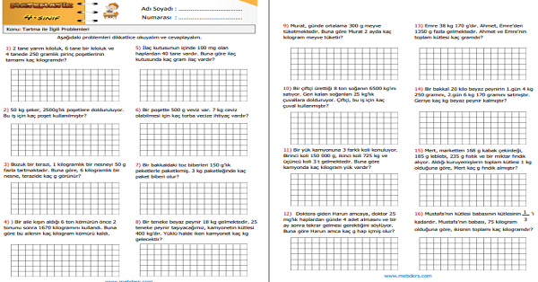 4. Sınıf Matematik Tartma ile İlgili Problemler 4