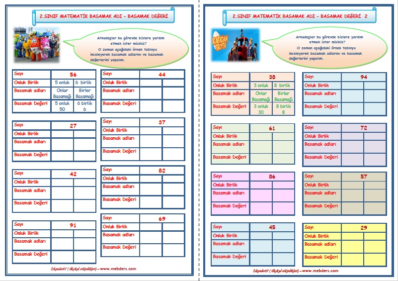 2. Sınıf Matematik Basamak Adı Basamak Değeri Çalışmaları 2