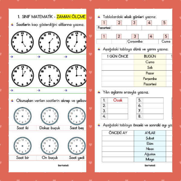 1. Sınıf Matematik Zamanı Ölçme Etkinliği - 1
