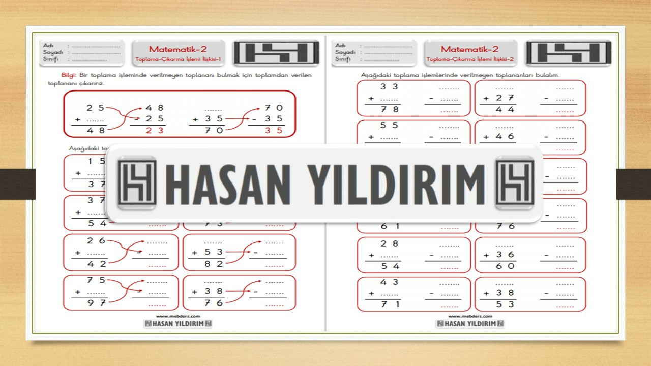 2. Sınıf Matematik Toplama-Çıkarma İşlemi İlişkisi Çalışma Sayfaları