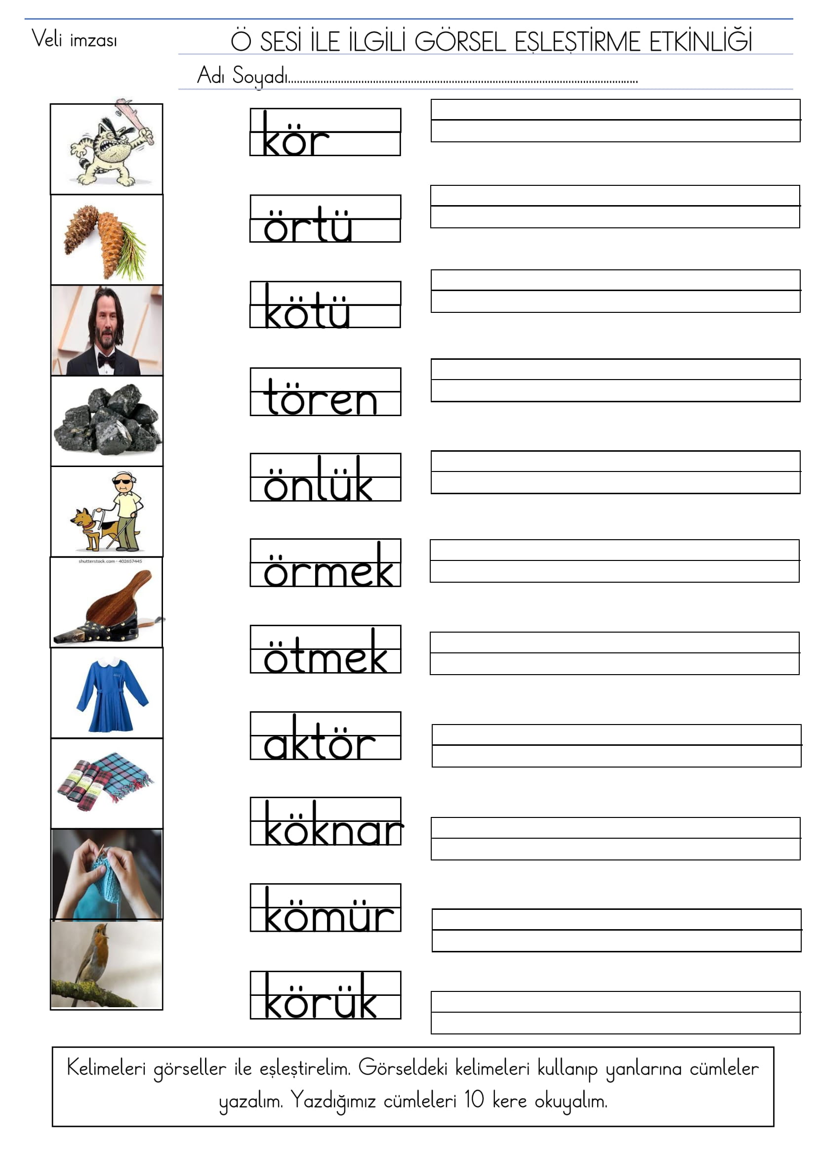 1. Sınıf İlk Okuma Yazma Ö sesi Görsel Eşleştirme Etkinliği