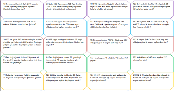 3. Sınıf - Matematik Toplama ve Çıkarma Problemleri-2