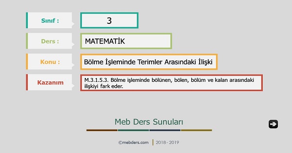3. Sınıf Matematik Bölme İşleminde Terimler Arasındaki İlişki Sunusu