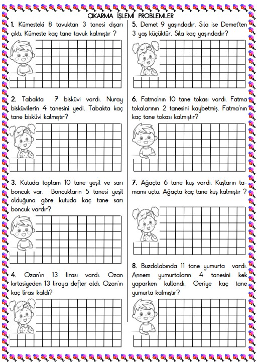 1. Sınıf Matematik Çıkarma İşlemi Problemler Etkinliği 11