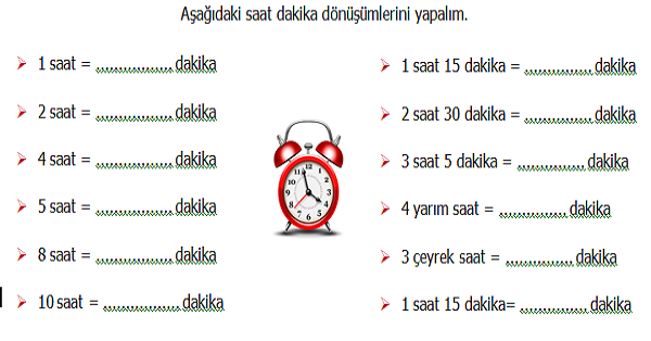 4. Sınıf Matematik Saat, Dakika ve Dakika, Saniye Arasındaki Dönüştürmeler Etkinliği 2