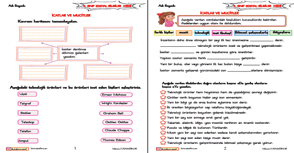 4. Sınıf Fen Bilimleri İcatlar ve Mucitler Etkinliği