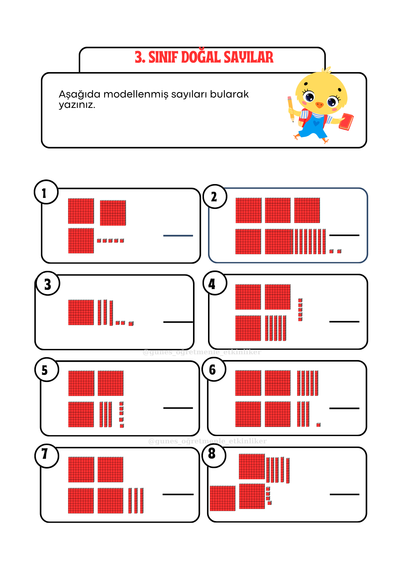 3. Sınıf Doğal Sayılar Çalışma Sayfaları