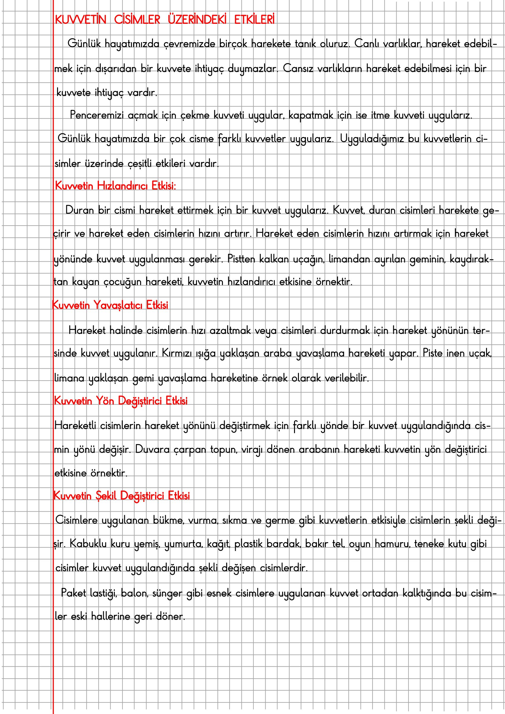 4. Sınıf Fen Bilimleri Kuvvetin Cisimler Üzerinde Etkileri Konu Anlatımı