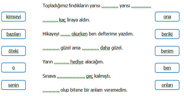 4. Sınıf Türkçe Adıl (Zamir) Etkinliği 3