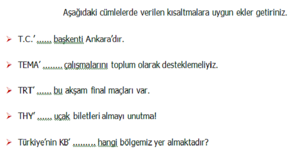 4. Sınıf Türkçe Yazım Kuralları (Kısaltmalar) Etkinliği 4