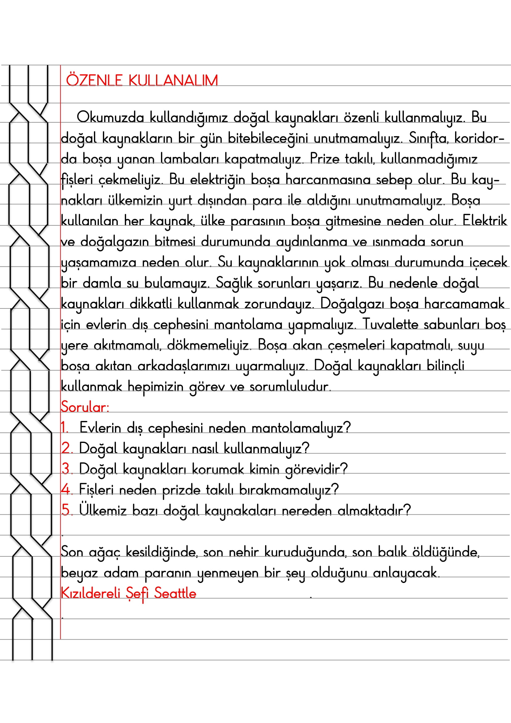 3. Sınıf - Hayat Bilgisi Özenle Kullanalım Defter Özeti