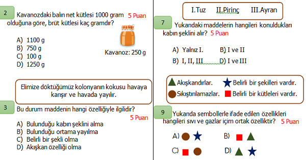 4. Sınıf Fen Bilimleri 2.Dönem 1.Yazılı Sınavı (İkinci Dönem Ağırlıklı)