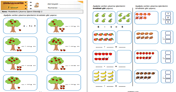 1. Sınıf Matematik Modellerle Çıkarma İşlemi Etkinliği 2