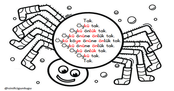 1. Sınıf İlk Okuma Yazma (Ö-ö Sesi) Örümcek Boyama ve Okuma Metinler