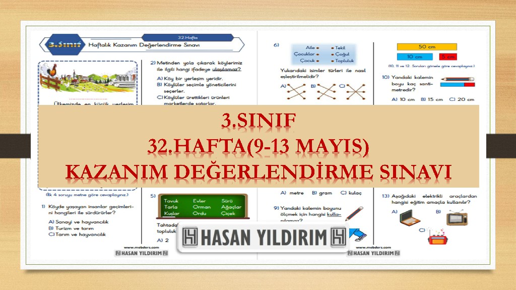3. Sınıf Haftalık Değerlendirme Testi-32.Hafta(9-13 Mayıs)