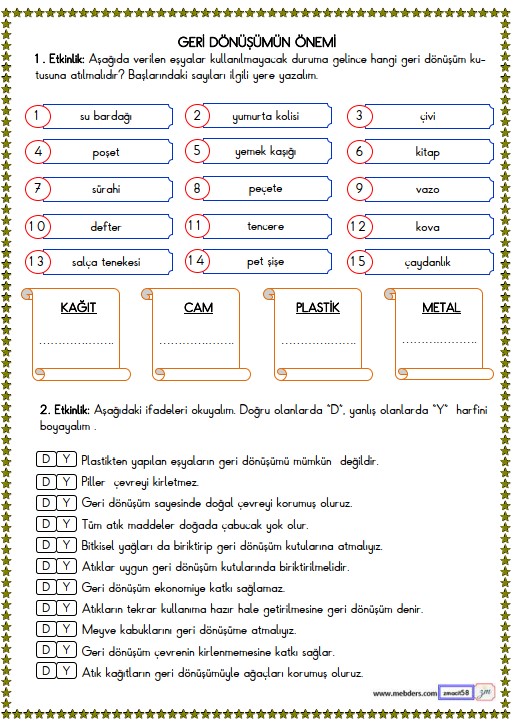 3. Sınıf Hayat Bilgisi Geri Dönüşümün Önemi Etkinliği