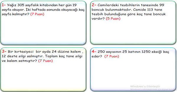 4. Sınıf Matematik Çarpma İşlemi Problemleri-1
