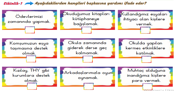 3. Sınıf Hayat Bilgisi Okulumuzda Sosyal Yardımlaşma ve Dayanışma Etkinlikleri