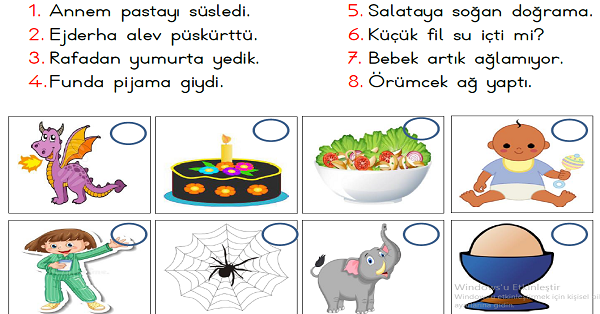1. Sınıf Türkçe Görsel Okuma ve Eşleştirme Etkinliği