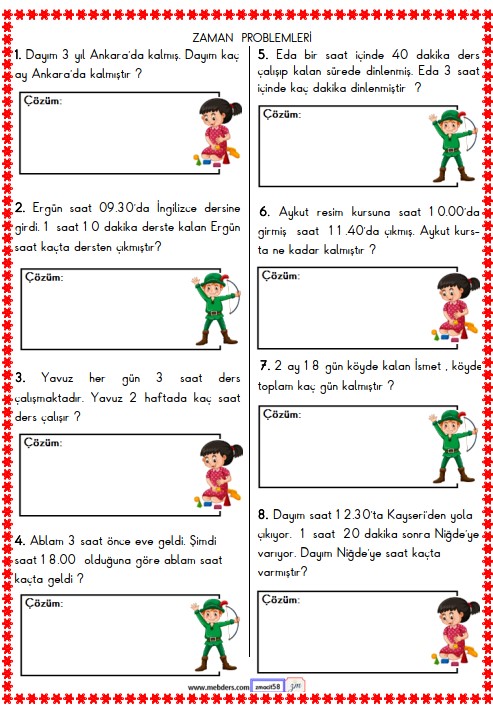 2. Sınıf Matematik Zaman Problemleri Etkinliği 16