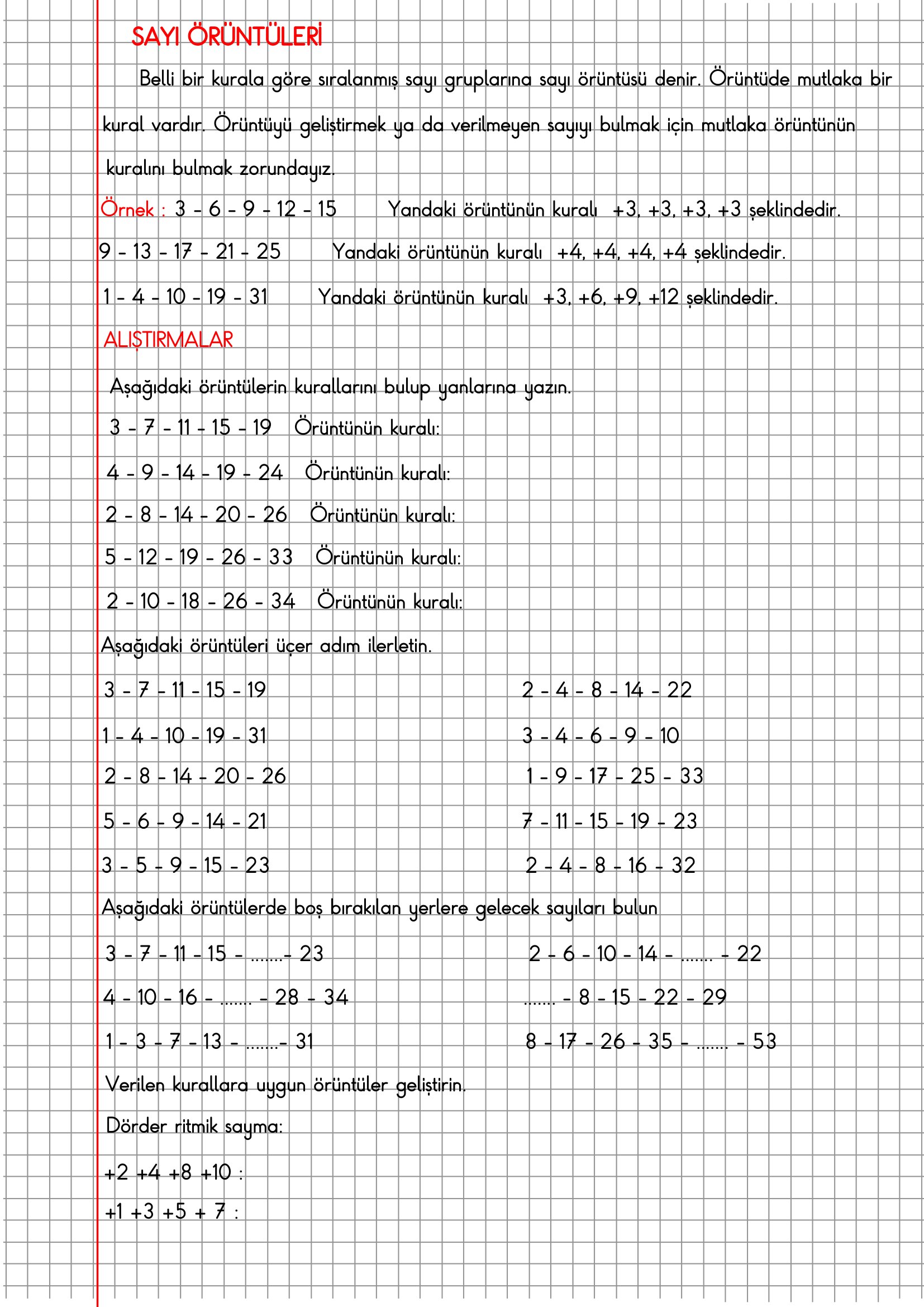 3.Sınıf Matematik Kareli Defterde Sayı Örüntüleri Konu Anlatımı