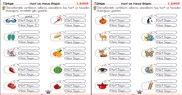 1. Sınıf Türkçe Harf ve Hece Bilgisi Çalışma Etkinlikleri