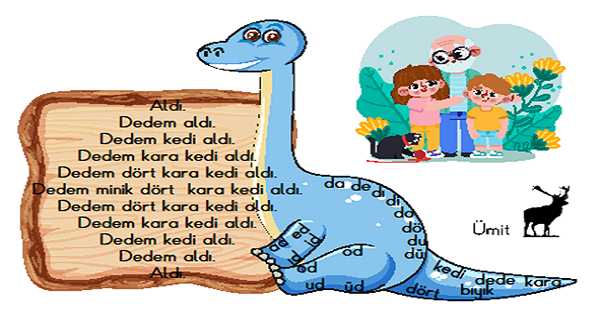 1. Sınıf İlk Okuma Yazma (D-d Sesi) Sevimli Dinozor Hızlı Okuma Metni