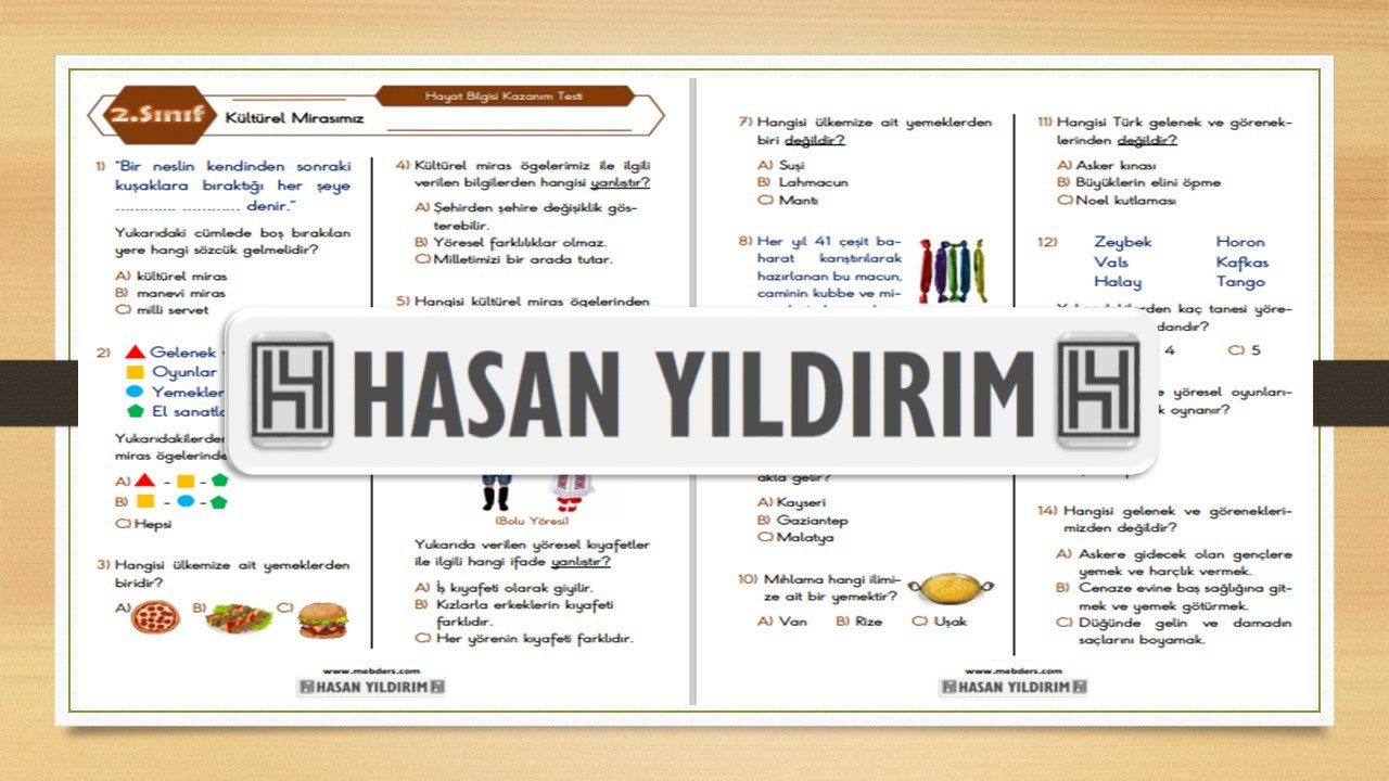 2. Sınıf Hayat Bilgisi Kültürel Mirasımız Testi