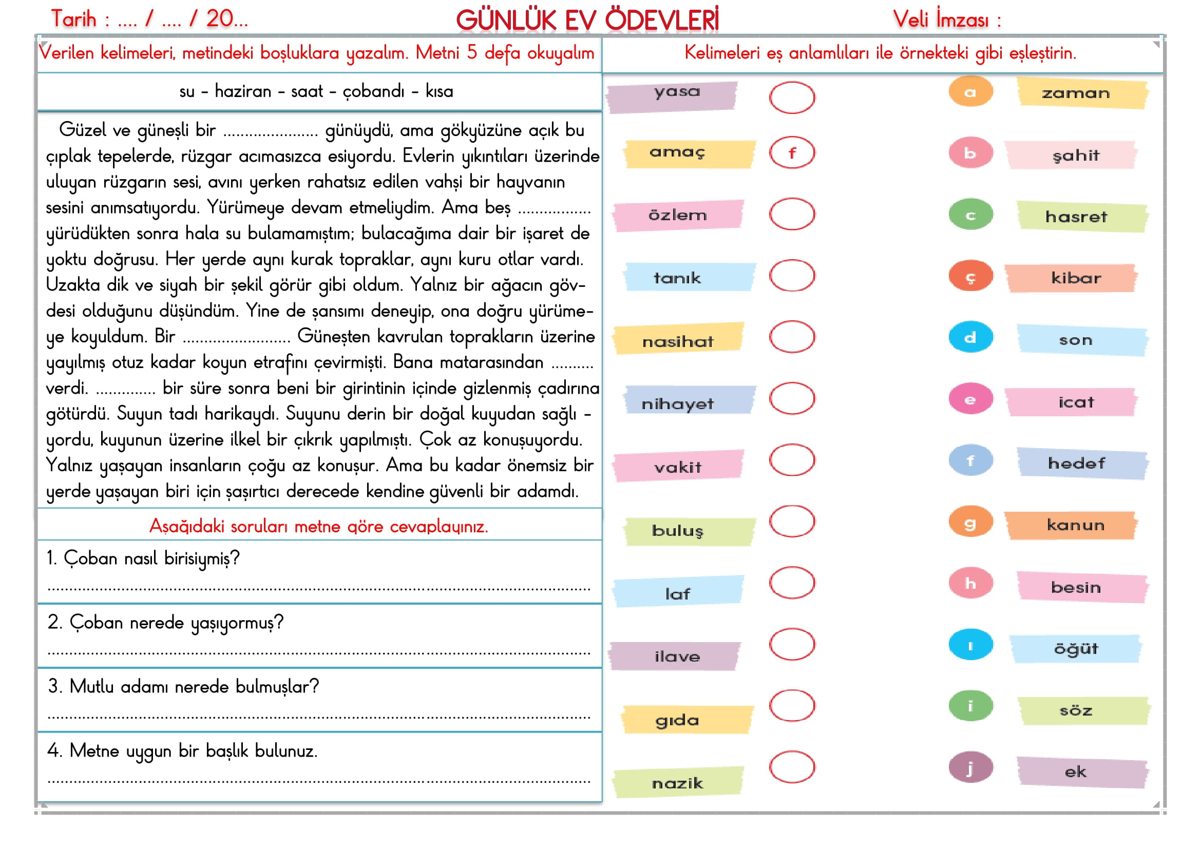 2. Sınıf - 02 Ocak 2026 Günlük Ev Ödevleri