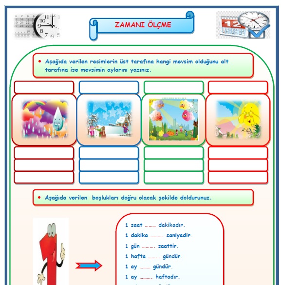2. Sınıf Matematik Zamanı Ölçme Etkinlik Çalışması