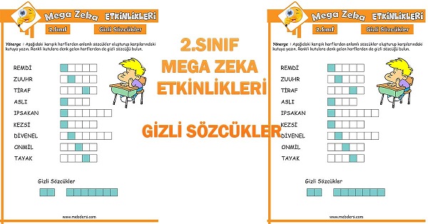2. Sınıf Mega Zeka Etkinliği - Gizli Sözcükler