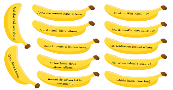 1. Sınıf İlk Okuma Yazma (M-m Sesi) Maymuna Muz Yedirme-Cümleleri-36 Tane