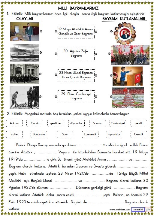 2. Sınıf Hayat Bilgisi Milli Bayramlarımız Etkinliği 3