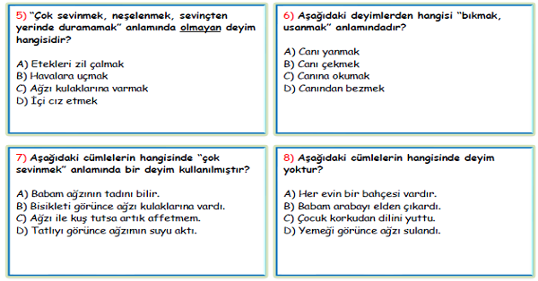 4. Sınıf Türkçe Deyimler Test-3