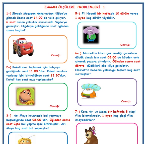 2. Sınıf Matematik Zaman Ölçüleri Problemleri 1