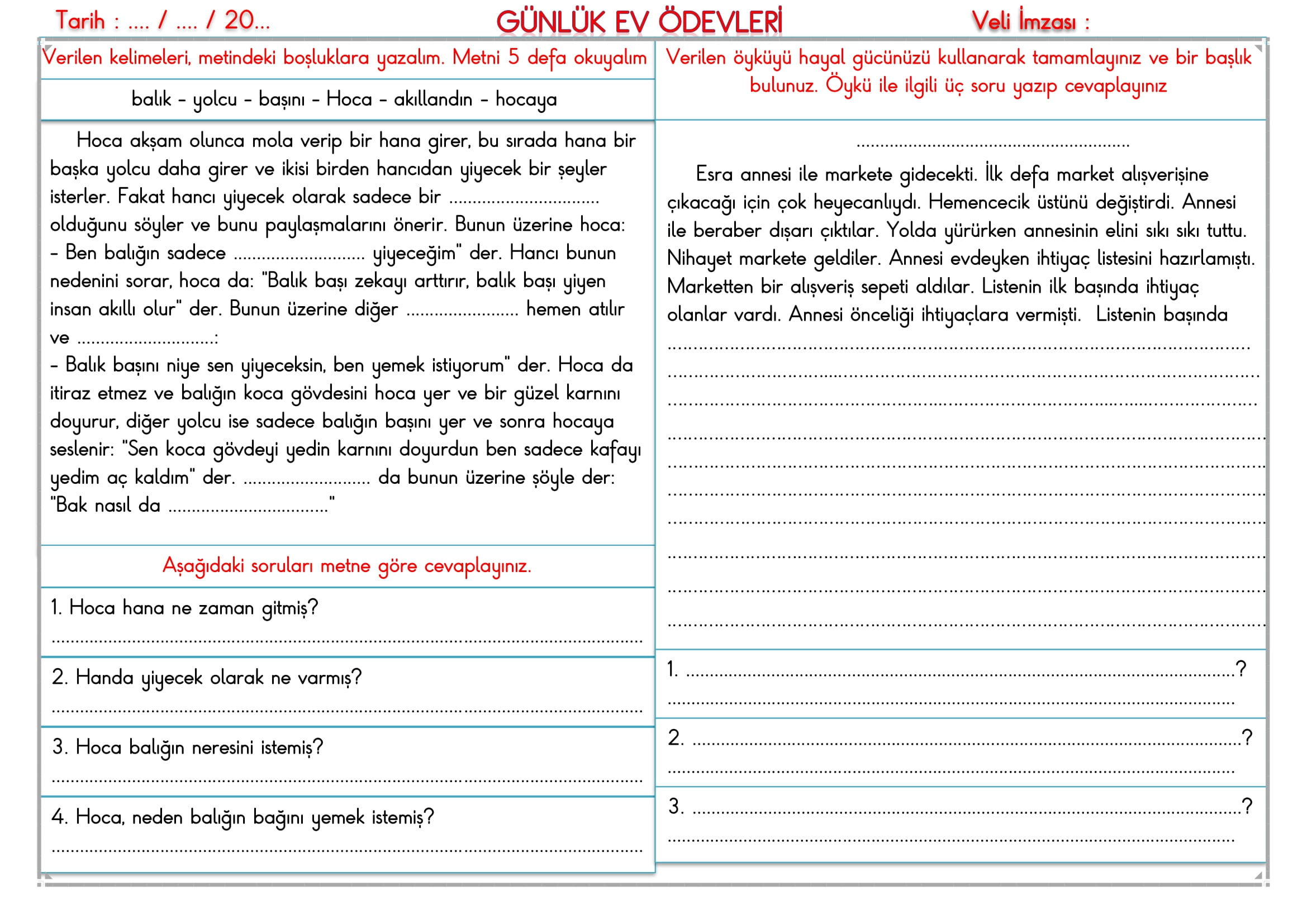 2. Sınıf 05 Aralık 2024 Günlük Ev Ödevleri