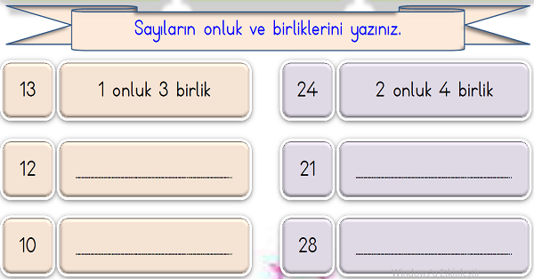 1. Sınıf Matematik Onluk Birlik Gösterimi Etkinliği 6