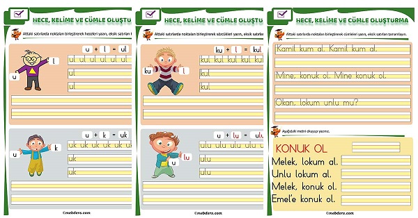 1. Sınıf İlk Okuma U Sesi Birleştirme Etkinliği