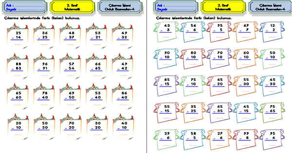 2. Sınıf Matematik Çıkarma İşlemi-Onluk Bozmadan Çıkarma İşlemi Etkinliği-4