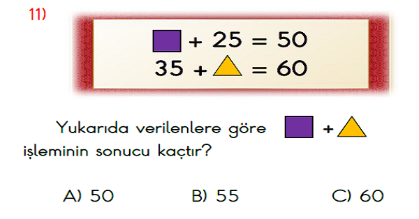 2. Sınıf Haftalık Kazanım Değerlendirme Testi 10.Hafta (20-24 Kasım)