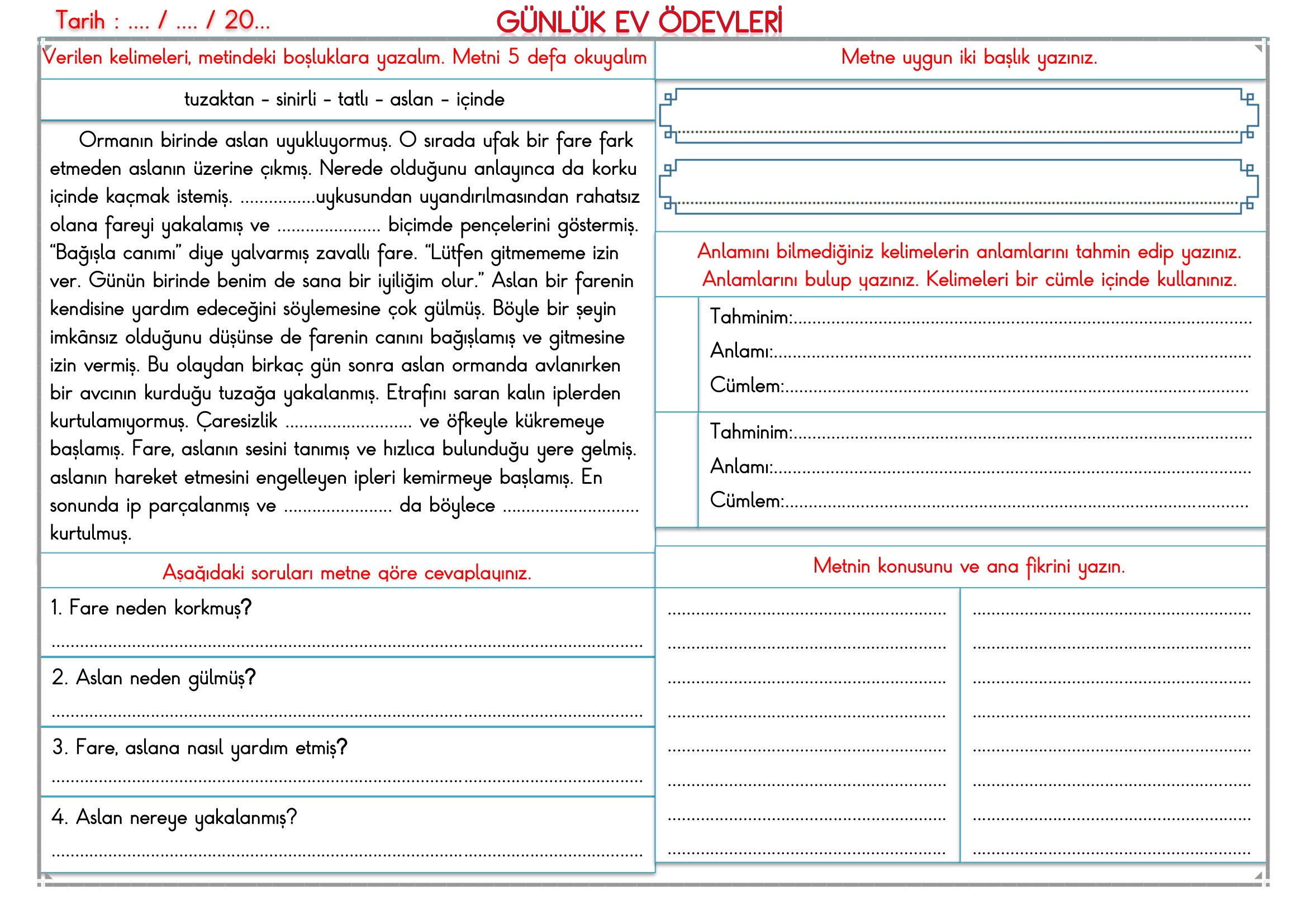 2. Sınıf - 05 Mayıs 2026 Günlük Ev Ödevleri