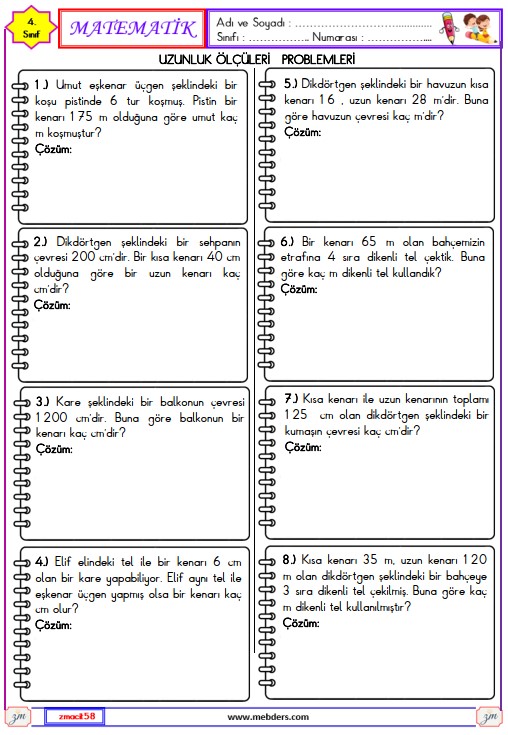 4. Sınıf Matematik Çevre İle İlgili Problemler Etkinliği 2