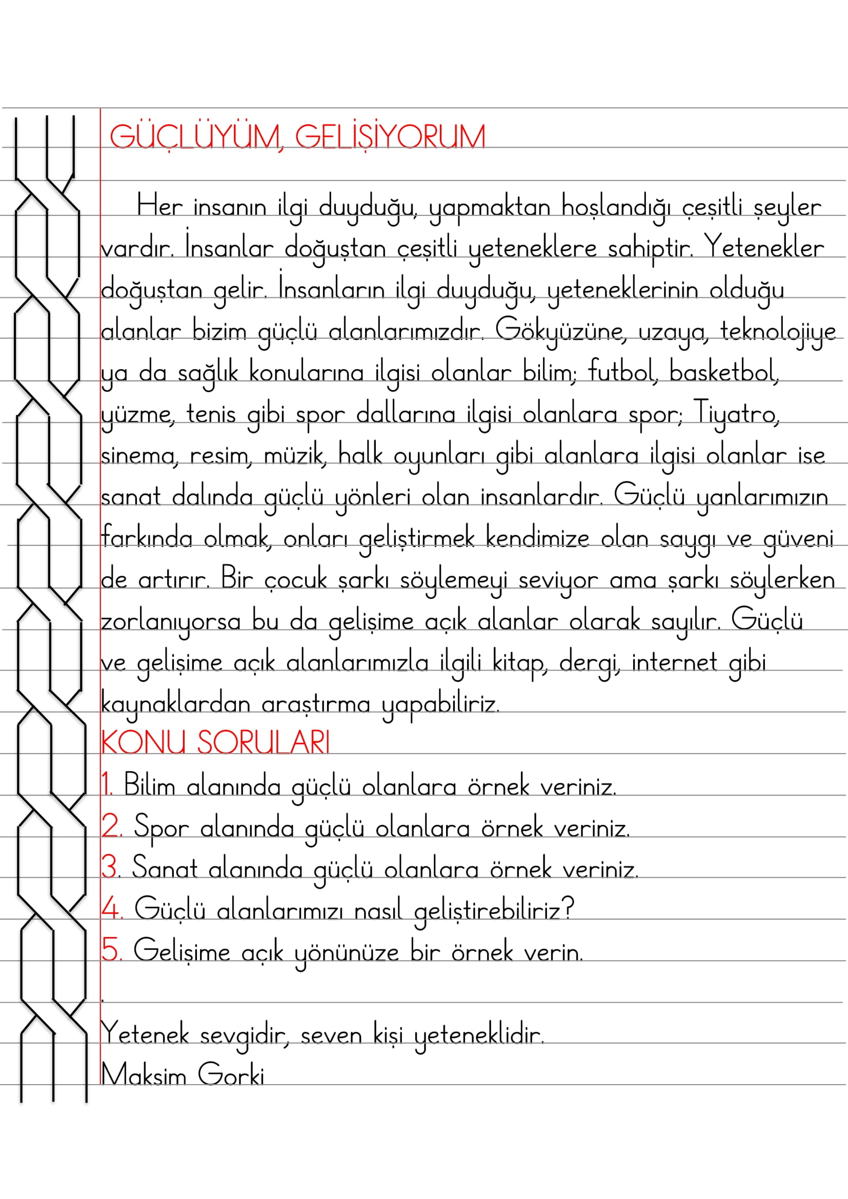 2. Sınıf - Hayat Bilgisi Güçlüyüm Gelişiyorum Defter Özeti