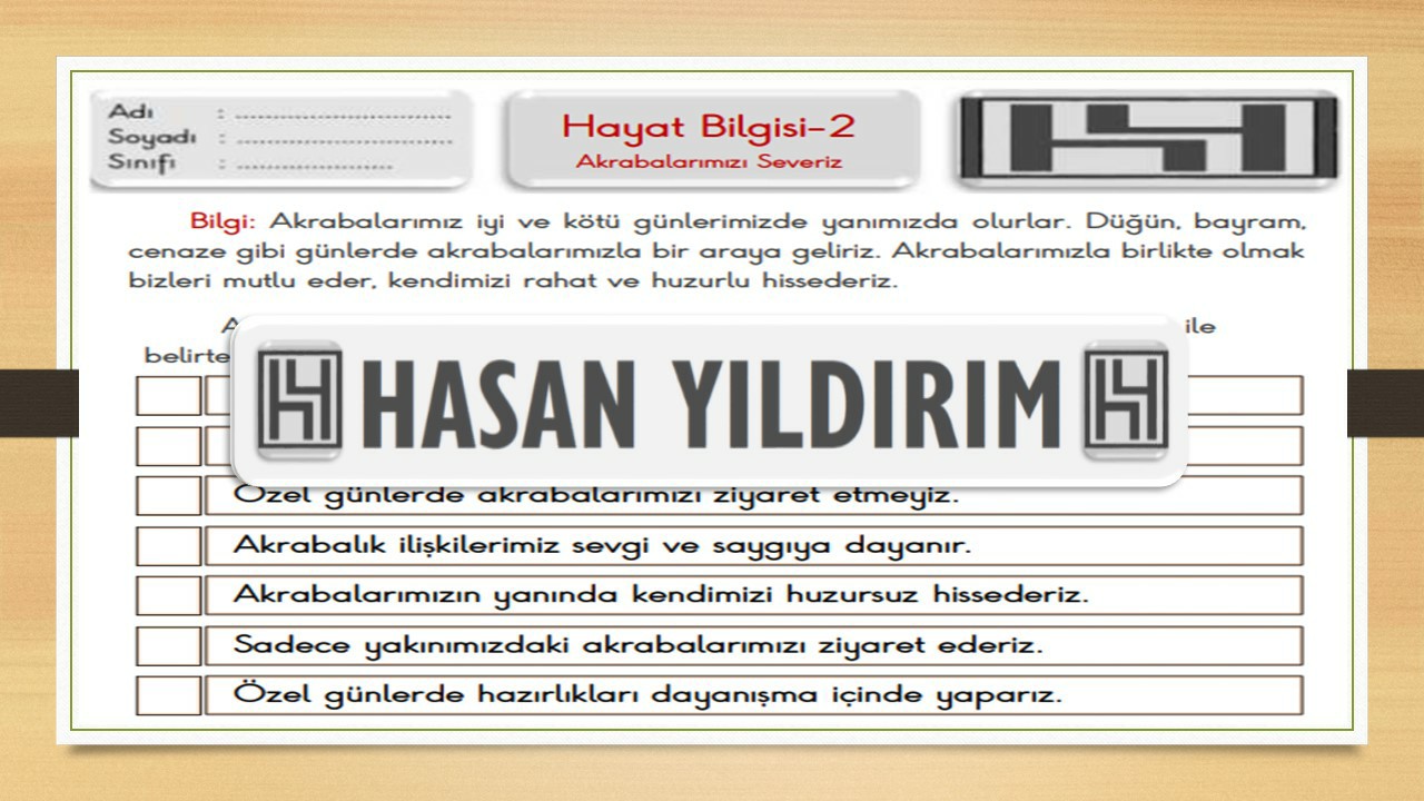 2. Sınıf Hayat Bilgisi Akrabalarımızı Severiz Çalışma Sayfası